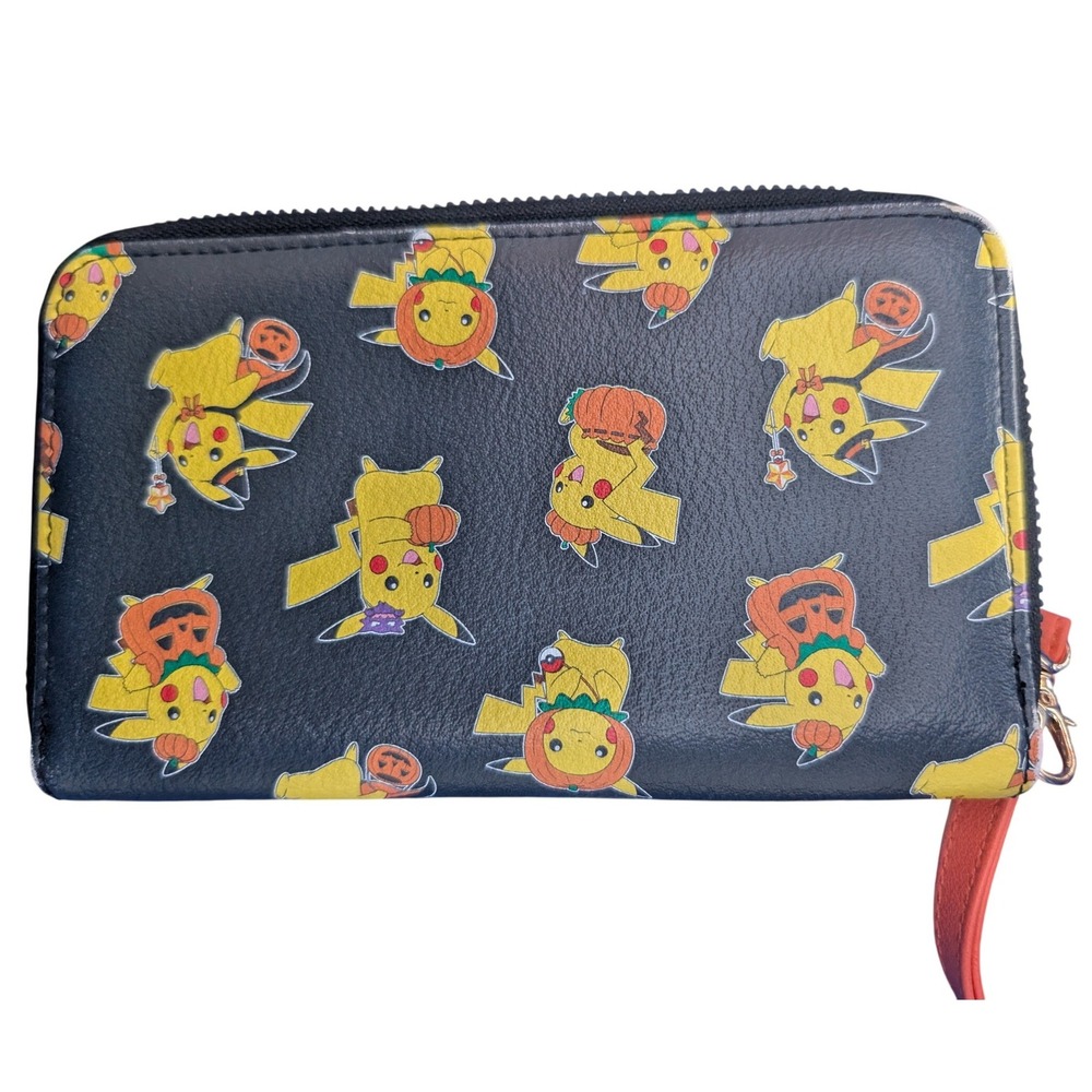 Pokemon Pikachu Halloween Pumpkin Costume Zip Wristlet Wallet Black Orange - Picture 3 of 5